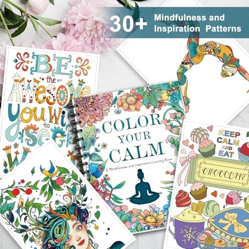 Adult Coloring Book for Women with 36 Dual-Tip Markers, 30 Patterns Positive Quotes Coloring Books for Adults Relaxation, Calming Gifts for Anxiety and Mindfulness Gifts for Women - Thumbnail 3