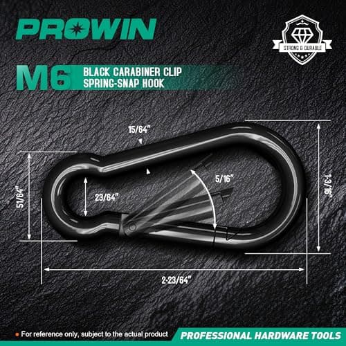 Prowin 5PCS M6 Heavy Duty Spring Snap Hook - 2.36 Inch Steel Carabiner Clips, 530LBS Capacity, Quick Link Rope Connector for Hammock, Swing, Camping, Hiking, Outdoor Gear, Pet Leash - Thumbnail 3
