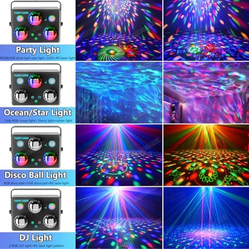 Disco Ball Party Lights,Pro 6 in 1 Disco Lights Sound Activated Dj Strobe with RGB&OGB Disco Balls,Laser Light Show,Ocean Lamp,Star Projector,2 RGB LEDs-Perfect for Disco Glow Party Rave Dance - Thumbnail 2