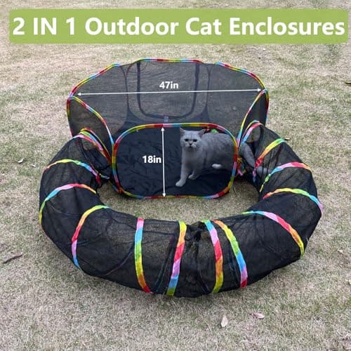 Outdoor Cat Enclosures, Cat Playground Portable Mesh Tent, Outside Circle Playpen Tunnel for Kitty, Rabbit, Puppy and Small Animals - Thumbnail 5