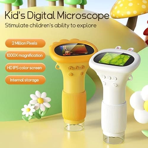 Portable Digital Microscope for Kids, Pocket Handheld Microscope Camera with 2'' Inch Screen, Educational Science Christmas Birthday Gifts for Age 3 4 5 6 7 8 9 10 11 12 Girls Boys - Orange - Thumbnail 2