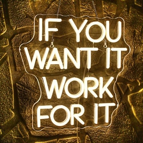 WLHOPE If You Want It Work For It Neon Sign Adjustable Brightness Led Sign,Neon Signs for Wall Decor,Connectivity Via USB Licked Neon Light for Bedroom Home Bar Club Hotel Party Decor - Thumbnail 3