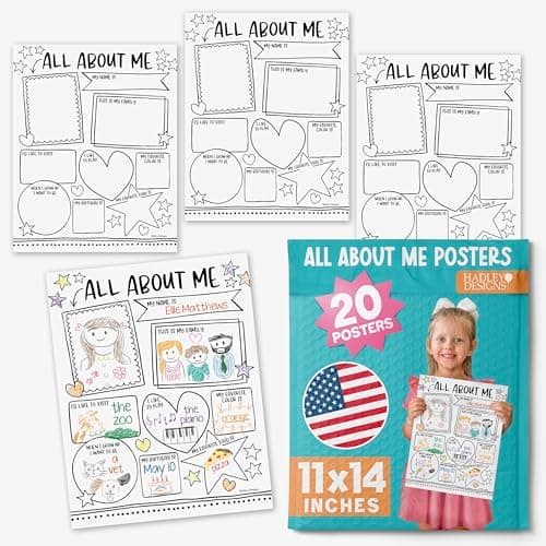 Hadley Designs All About Me Posters Elementary - 20 Star Student Poster, All About Me Posters Preschool & Kindergarten Must Haves, Star of The Week Poster Elementary Classroom Decor, Teacher Supplies - Image 1
