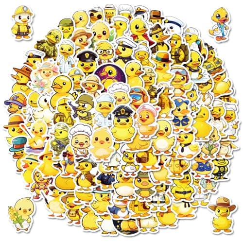 Yellow Duck Stickers, Vinyl Waterproof Decals for Water Bottle, Laptop, Phone Case, Cup, Guitar, Birthday Party Supplies (A+B 100) - Image 1