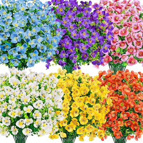 Der Rose 24 Bundles Artificial Pansy Flowers for Outdoors, UV Resistant 6 Assorted Colors Fake Pansies Faux Flowers Buk for Outdoor Planters Window Boxes Flower Beds Garden Decor - Image 1