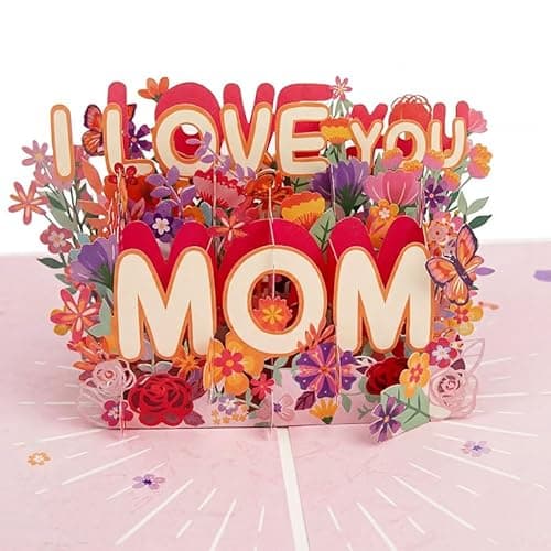 Haveself 3D Pop Up Mother's Day Card - Large LOVE YOU MOM Floral Greeting Card with Envelope Sticker Vibrant Flower & Butterfly Best Mom Ever Birthday Gifts for Mother from Daughter Son - Image 1