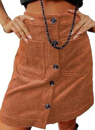 Happy Sailed Corduroy Skirt for Women Fashion Fall Winter Empire Waisted Button Down Bodycon Cocktail Party A Line Mini Skirts Trendy 2025 Orange Small - Image 1