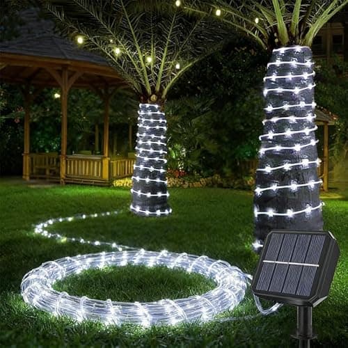 AurNyvaMay Solar Fairy Lights 33Ft 100 LED Rope Lights for Outside 8 Modes White Fairy Light Solar Outdoor for Patio Fence Party Garden Yard Home Holiday Tree Decoration. - Image 1