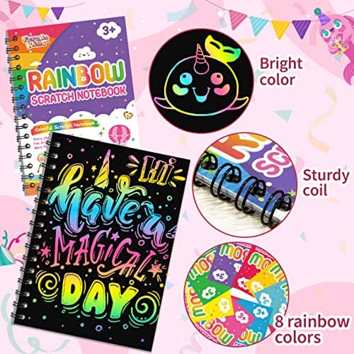 FEREDO KIDS Scratch Art Party Favors for Kids 8-12: 24 Pack Rainbow Scratch Art Notebook, Easter Basket Stuffers, Easter Coloring Books for Kids Ages 4-8, Students Classroom Rewards Gifts Bulk - Thumbnail 4