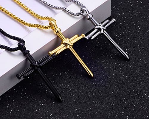 Rehoboth Men's Stainless Steel Nail Cross Pendant Necklace for Womens Mens With 24 Inch Chain Polished Black - Thumbnail 5
