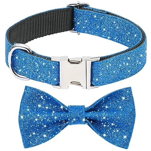 Jumpress Blue Boy Dog Collar with Bow, Bling Male Bowtie Dog Collar for Small Medium Dogs, Cute Dog Collar for Daily Walking or Holiday Party (Neck fit 13-19’’) - Image 1