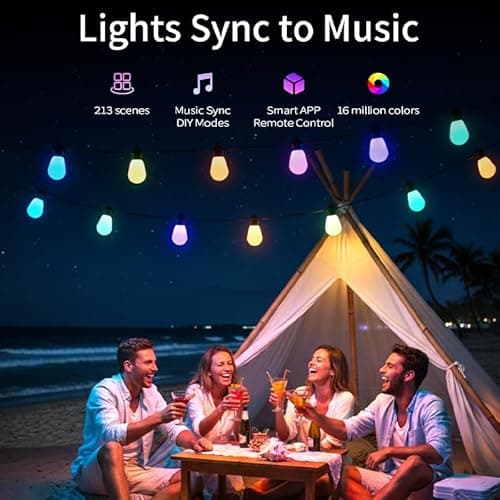 AurNyvaMay Outdoor String Lights S14, Smart Patio Lights with 15 Shatterproof LED Bulbs, APP & Remote Control, 213 Scene Modes, IP67 Waterproof for Garden, Wedding, Party, Camping - Thumbnail 2