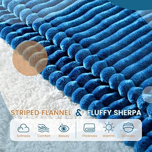 Bearhug Electric Blanket Heated Throw, 50"x60" Ribbed Flannel & Sherpa Fast Heating Blanket, 6 Heating Levels & 4H Auto Off, Over-Heat Protect, ETL, Machine Washable - Thumbnail 3