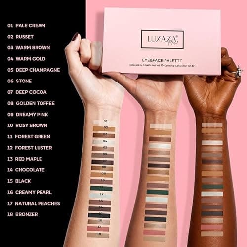 LUXAZA PRO 5-in-1 Backed Eyeshadow Makeup Palette with Blush Bronzer Highlighter, Natural Nude Eye Shadow Palettes 18 Colors Matte Shimmer Glitter Tone Long Lasting Smudge-Proof, Ideal Gifts for Women - Thumbnail 6