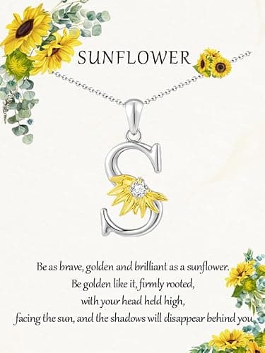 MURNA KARE Sunflower Jewelry Gifts for Women Sunflower Necklaces for Women Silver Statement Jewelry Gifts Silver Initial S Necklaces - Image 1