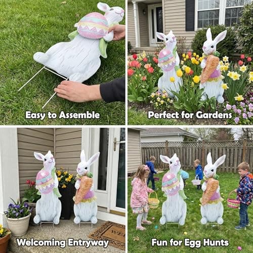 2 PCS Large Easter Decorations Outdoor Easter Yard Signs Easter Yard Decorations with Metal Stakes Bunny Decorations Easter Outdoor Garden Sign Waterproof Lawn Signs for Pathway Walkway - Thumbnail 5