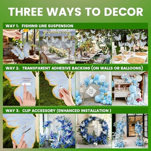 Giant 3D Metallic Gold Butterfly Wall Decor, 10"-20" Oversized Hollow-Out Paper Butterflies for Wedding Backdrop, Storefront Display & Luxury Nursery Art (Blue) - Thumbnail 6