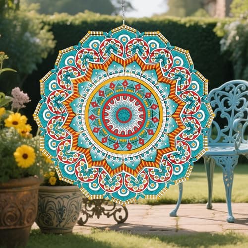Mandala Gifts for Women,Mandala Wind Spinner- 12In Laser Cut Stainless Steel Wind Spinners Outdoor, 3D Hanging Sculpture, Rustproof Metal Garden Decor Yard Art - Image 1
