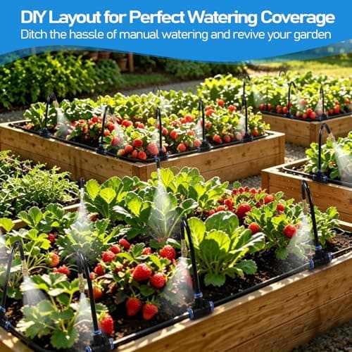 360° Adjustable Drip Irrigation System Kit, 50 FT Garden Watering System with 15 Copper Nozzles, Automatic Misting Sprinkler for Yard, Garden, Lawn, Raised Bed, Greenhouse and Plants - Thumbnail 2