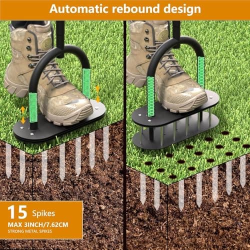 seasky Lawn Aerator, Manual Lawn Aerator Tool with Padded T-Handle, Wide Foot Plate & 15-3 Inch Solid Steel Spikes, Dual-Layer Design for Effortless Aeration in Lawn, Yard and Garden Soil - Thumbnail 6