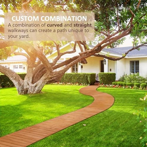 Spurgehom 7FT Wooden Garden Pathway Curved Outdoor Walkway Roll Out Cedar Wood Patio Flooring Path Decorative Lawn Patio Pavers Boardwalk Beach Wedding Party (Natural) - Thumbnail 5