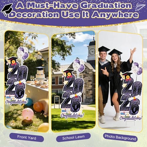 2026 Graduation Decorations Yard Sign, 3.5 FT Tall Class of 2026 Congrats Grad Yard Sign with Stakes for Outdoor Indoor Graduation Party Garden Lawn Decoration Supplies(Purple) - Thumbnail 6