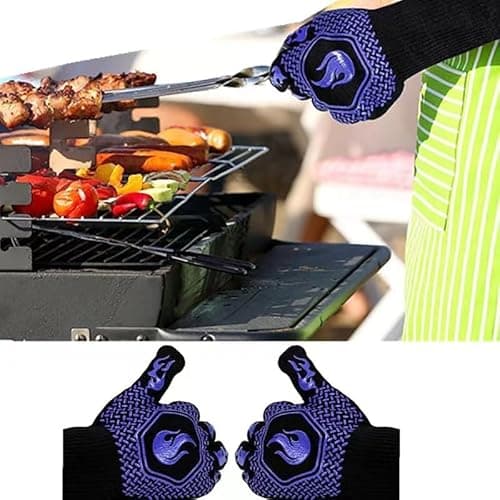 HFLYJPYW BBQ Grill Gloves Heat Resistant 1472℉ High Temp Resistance Fireproof Glove for Grilling Smoking Barbecue Washable Long Oven Extreme Hot Proof Mittens for Kitchen Baking (Blue) - Thumbnail 6