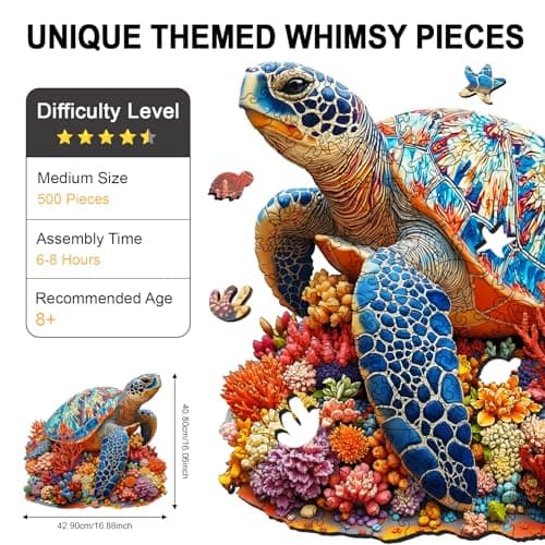 Sea Turtle Wooden Puzzle for Adults 500 Piece, Vibrant Coral Turtle Jigsaw Puzzle for Adults, Unique Animal Shaped Wooden Puzzles, Fun Challenging Ocean Turtle Puzzles for Family Game Night 17 * 16in - Thumbnail 2