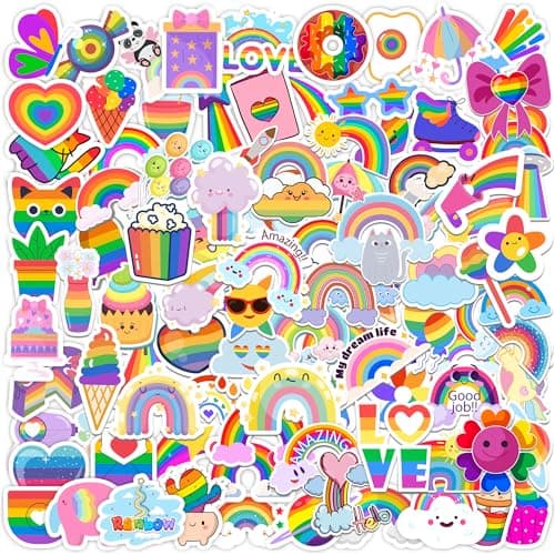 Stickers for Kids,100 PCS Stickers Pack,Rainbow Sticker,Cute Colorful Waterproof Vinyl Art Sticker.Stickers for Water Bottles,Skateboards and Notebooks,Sticker for Teens Girls Kids