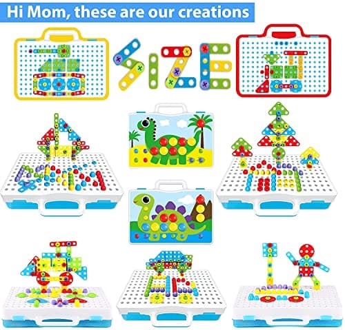 Parhlen Educational Toys Building Blocks, 244 Pieces Electric Screwdriver DIY Building Toys for Boys and Girls, Educational Construction Building kit for Kids Ages 4 5 6 7 8 9 10 Year Old - Thumbnail 2