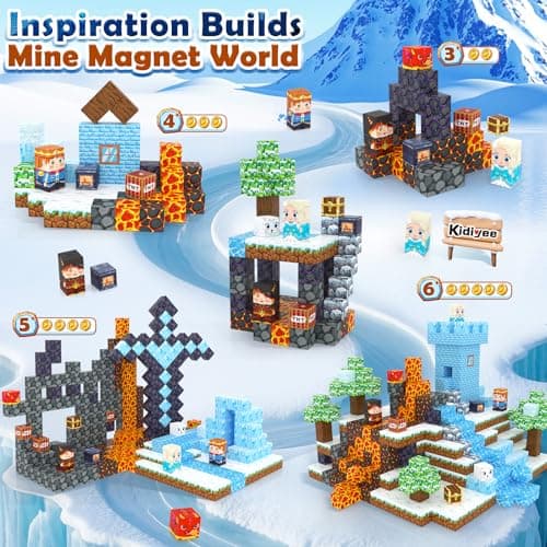Magnetic Blocks - Build Mine Magnet World Ice Lava Set, Vibrant Colorful Building Blocks with Ultra Magnet Strength for Kids Ages 3-8, STEM Toys Creative Gifts for 3+ Year Old Boys Girls (100PCS/0.8") - Thumbnail 4