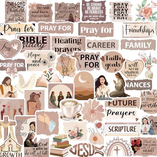 Falueqg Prayer Board Stickers Supplies - 50Pcs Christian Jesus Stickers for Women, Inspirational Bible Verses Decals, Religious Faith Based Decals for Water Bottles Journal Scrapbook Bible Study - Image 1