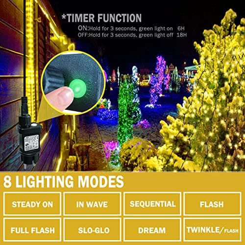 Kedoxi Christmas Tree Lights with Ring 16 Strings 400 LEDs, Xmas String Lights with Timer 6.6FT Easy to Install, Christmas Lights Fairy Tree Light 8 Mode for Xmas Fir Pine Party Decoration Warm White - Thumbnail 4