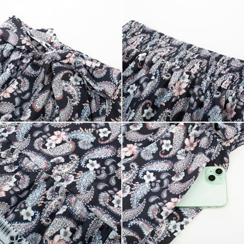 GRACE KARIN Palazzo Pants for Women Casual Flowy Summer Capris Beach Boho Pants 2025 Spring Black Floral - Thumbnail 5