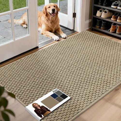 JSEI Dirt Trapper Door Mat 32"x48", Non-Slip Entryway Rugs Doormat Indoor, Washable Absorbent and Stain Resist Welcome Floor Mat for Front Door, Dog Door Mat, Dirty Wet Shoes & Paws, Beige - Image 1