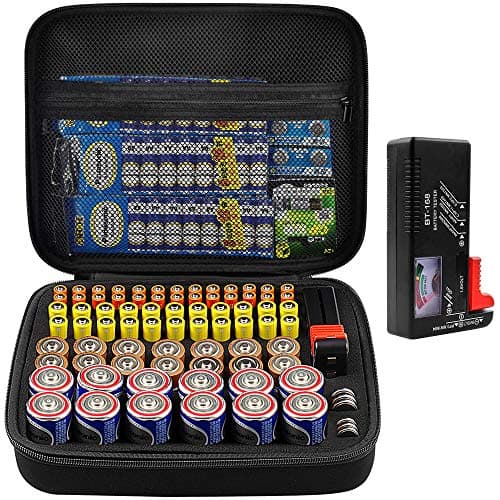Comecase Hard Battery Organizer Storage Box Carrying Case Bag - Holds 80 Batteries AA AAA C D - - with Battery Tester BT-168 (Bag Only) - Image 1