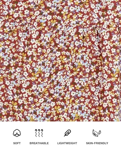 PRETTYGARDEN Women's Summer Casual Short Flutter Sleeve Round Neck Smocked Waist Tiered Boho Floral Flowy Maxi Dress(Floral and Leave Brown White,XX-Large) - Thumbnail 5