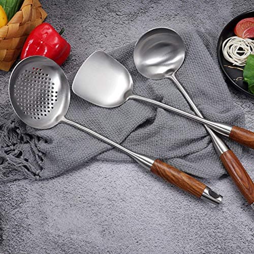 IQCWOOD 5 Pcs Cooking Utensils Set with Rose Wooden Handles, Includes Soup Ladle, Slotted Spoon, Wok Spatula, Slotted Spatula & Spaghetti Server, Dishwasher Safe, Ideal Gift for Women - Thumbnail 4