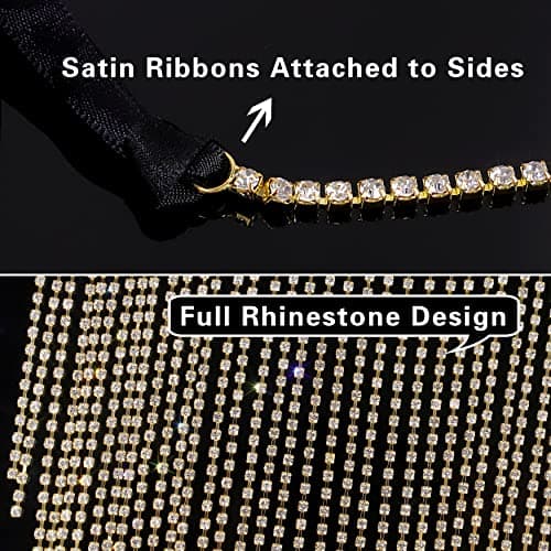 Bellady Masquerade Mask for Women Rhinestone Fringe Mardi Gras Mask Party Prom Ball Mask Bar Costumes Accessory Face Mask Gold - Thumbnail 5