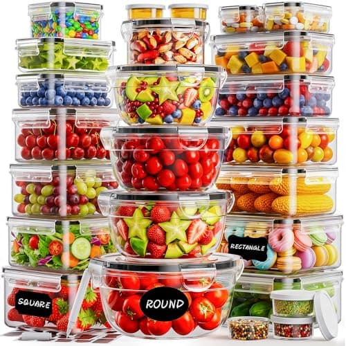50 PCS Food Storage Containers with Lids (25 Containers & 25 Lids) - Reusable Plastic Food Containers for Kitchen Storage and Organization BPA-Free Leakproof Meal Prep Container with Labels & Pen - Image 1