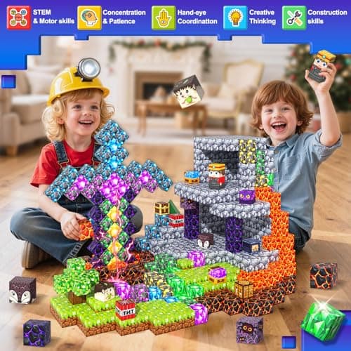 Magnetic Blocks - Build Mine Magnet World Set, STEM Magnetic Building Blocks for Kids Ages 4-6 6-8 8-13, Montessori Sensory Toys for Toddlers, Birthday Toys Gifts for 3+ Years Old Boys & Girls - Thumbnail 4