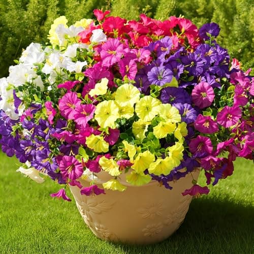 Fanfantoey 16 pcs Artificial Flowers for Outdoors, UV Resistant Fake Flowers Outside Decoration, Realistic Faux Silk Morning Glory Fake Plants for Planter Outside Decor (20, 5 Mixed)