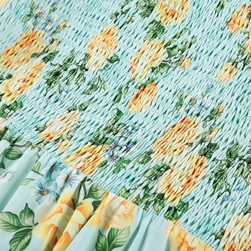 GRACE KARIN Womens Summer One Shoulder Sleeveless Dresses Floral Flowy Ruffle High Low Wedding Guest Maxi Sundresses Blue Yellow 6 - Thumbnail 4