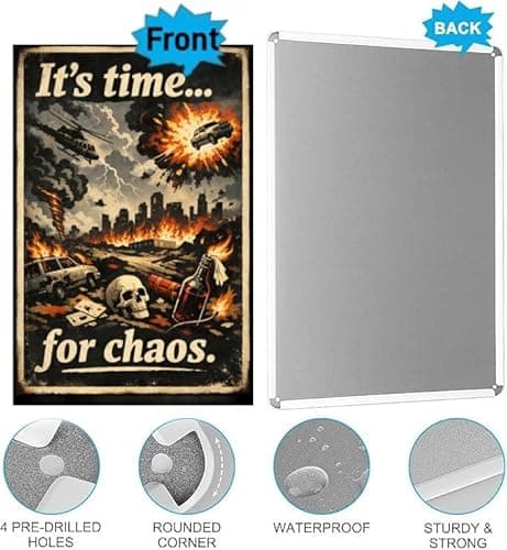 It's Time for Chaos Metal Tin Sign, 8x12 Inch Vintage Retro Art, Explosive Action Graphic, Funny Disaster Quote, Wall Decor for Man Cave, Garage, Office, Pre-drilled Holes for Easy Hanging - Thumbnail 6