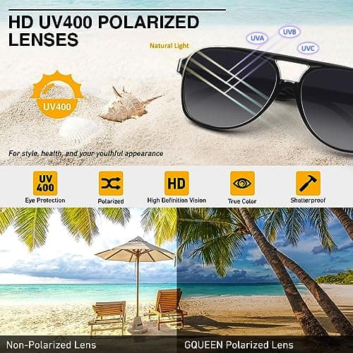 GQUEEN Retro Pilot Sunglasses Womens Men Polarized 70s Vintage Square Shades Double Bridge UV400 - Thumbnail 4