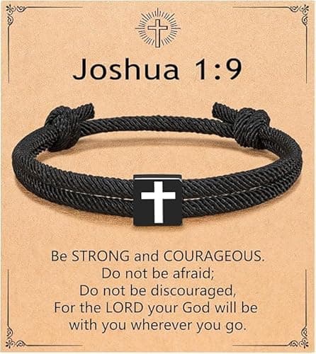 Mens Cross Bracelet for Teen Boys Gift Ideas, christmas stocking stuffers for Teens, Christian Religious Jewelry Gifts for Son from Mom Catholic Baptism Confirmation Birthday Gifts for Son Grandson Nephew - Image 1
