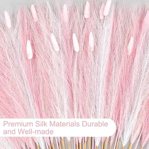 Pink Pampas Grass Decor 45 Pcs 23.6 Inch Faux Pampas Grass with Bunny Tails Bulk Artificial Dried Flowers Small Vase Filler Pompas Grass - Thumbnail 4