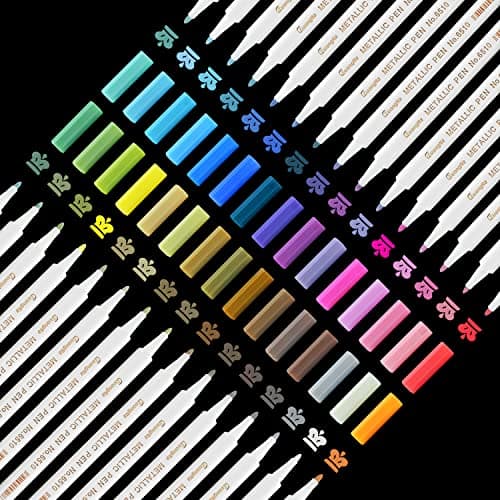 Metallic Markers, 30 Fine Point Scrapbook Pens for Black Paper, Rock Painting, Scrapbooking Junk Journal Supplies, DIY Arts & Crafts, Card Making, Photo Album, Easter Egg, Ceramic, Glass, Metal, Wood