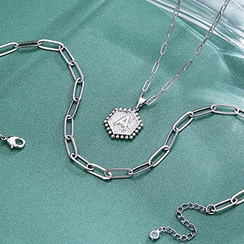 M MOOHAM Silver Plated Layered Initial Necklaces for Women - Cute Letter Initial B Necklace Choker Necklace Silver Plated Layered Necklaces for Women - Thumbnail 6