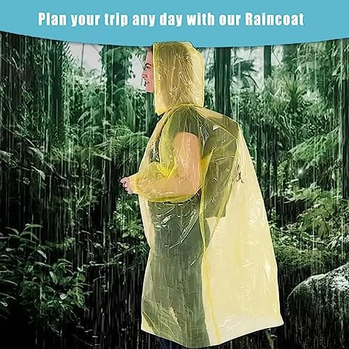 12 Pack Clear Rain Ponchos with Hood for Adults, Family, 3 Colors 51.1 Inches Emergency Raincoats (12, Red+ Yellow+ Blue) - Thumbnail 4
